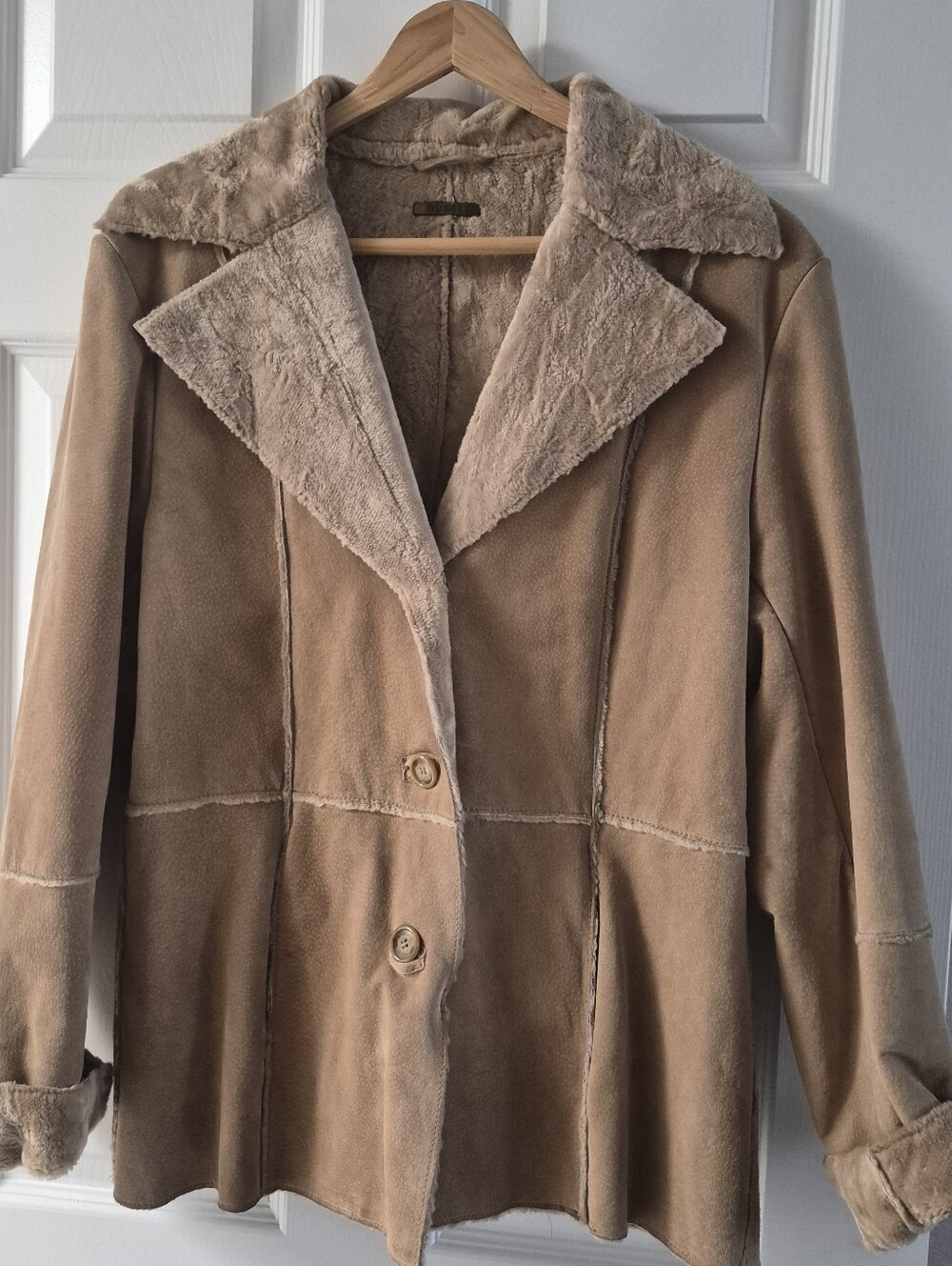 Guess Tan Suede Shearling Jacket with Faux Fur Collar Size Large